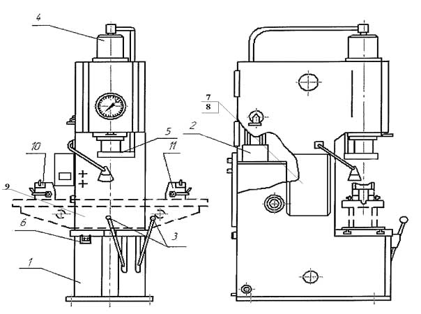 Основні вузли пресса гідравлічного одностоечного правильно запрессовочного П6326Б